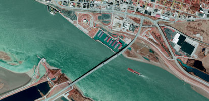Aerial map of a city and coastline for a state government project