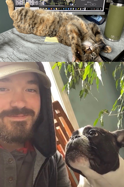 Clay with his cat Tortilla and his dog Banjo