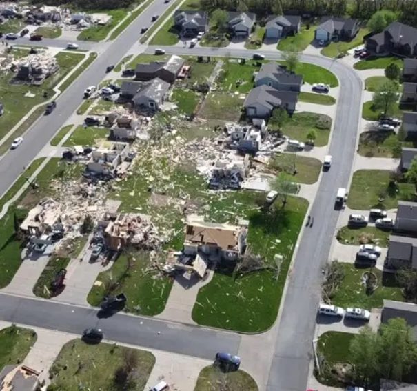 Tornado-damaged residential area