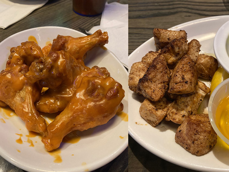 Chicken wings and shark chunks